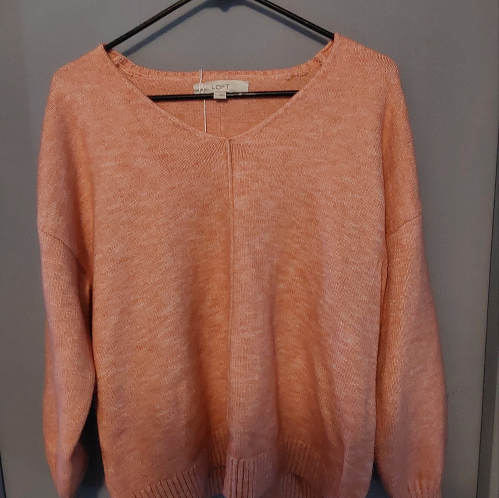 LOFT V-Neck Sweater in Soft Pink/Peach
